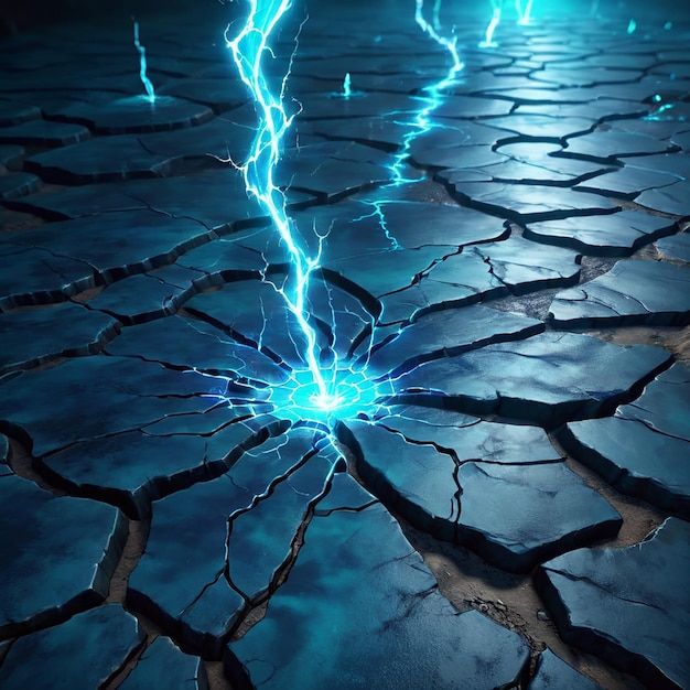 a lightning bolt is shining on a cracked surface