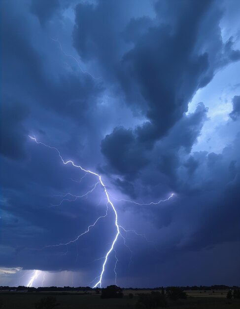 Photo a lightning bolt is shown above a dark blue sky