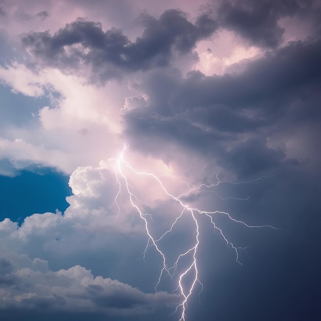 Photo a lightning bolt is shown in the sky with clouds