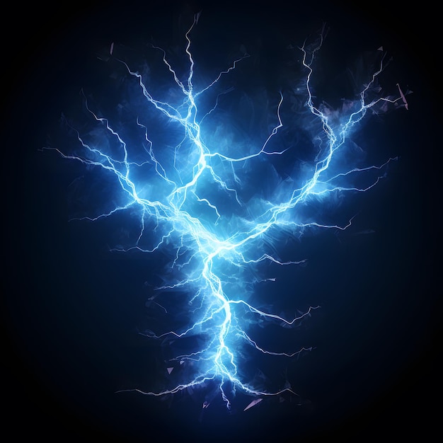 A lightning bolt in the sky isolated on a dark background Generative AI