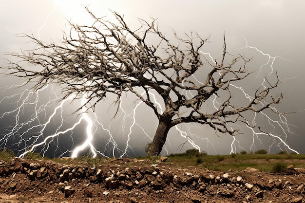 Lightning bolt striking a tree