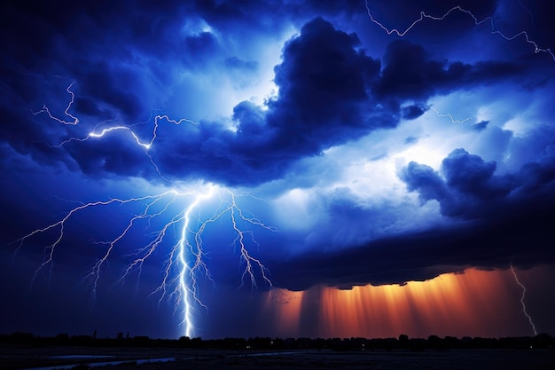 Lightning Bolt Through Cloudy Sky