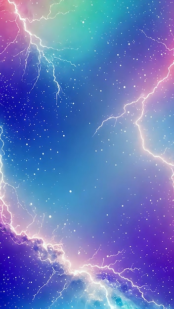 lightning bolts strike a blue background