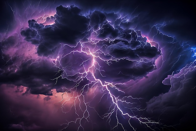 Lightning in the clouds super thunderstorm illustration Generative AI