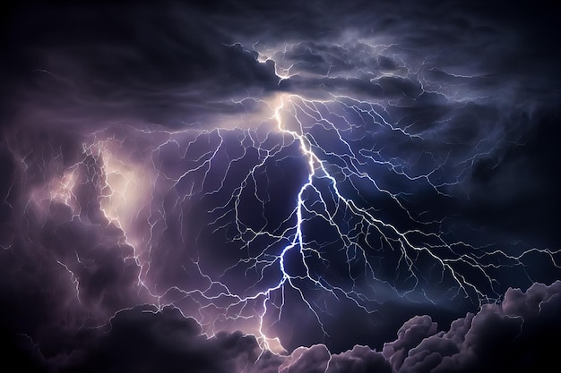 Lightning in the clouds super thunderstorm illustration Generative AI