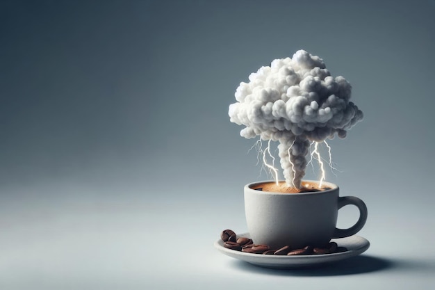 Photo lightning flashing over a cup of coffee space for text