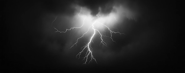 Photo lightning from cloudy sky in monochrome color