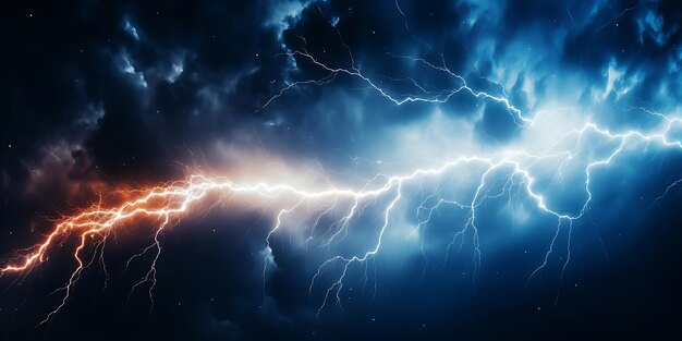 Lightning in the night sky 3d rendering Computer digital drawing