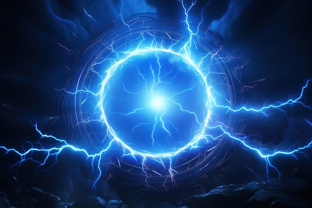 Lightning round frame Blue plasma magical portal