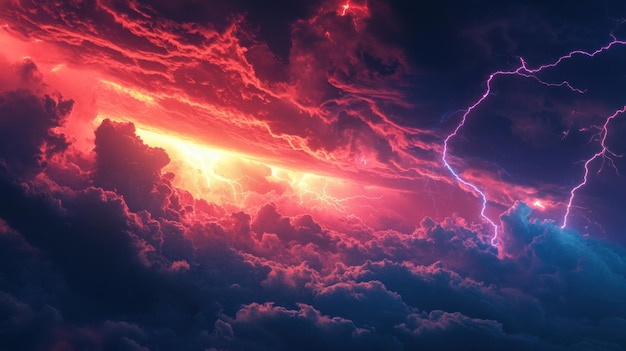 Photo lightning storm over dramatic clouds