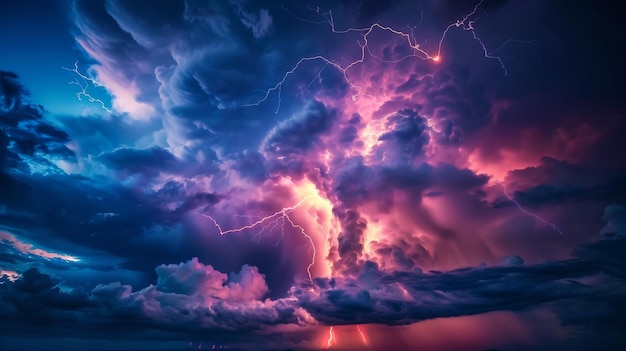 Lightning storm dynamic streaks on a dark sky