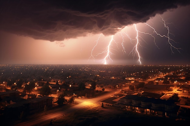 a lightning storm is seen in the sky