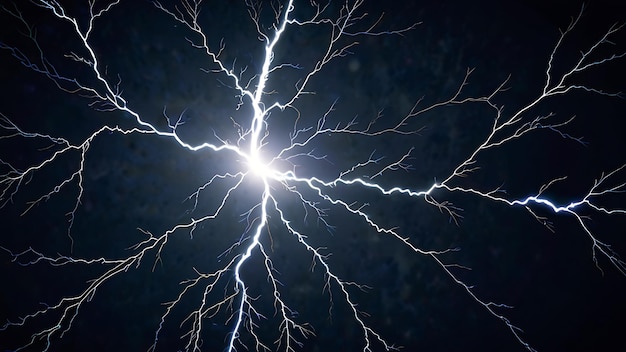 Lightning web effect with intricate branches of electricity spreading across a deep navy background