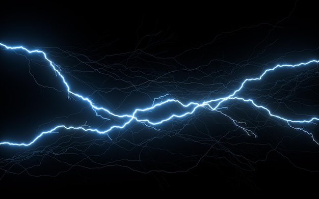 Lightning with black background 3d rendering