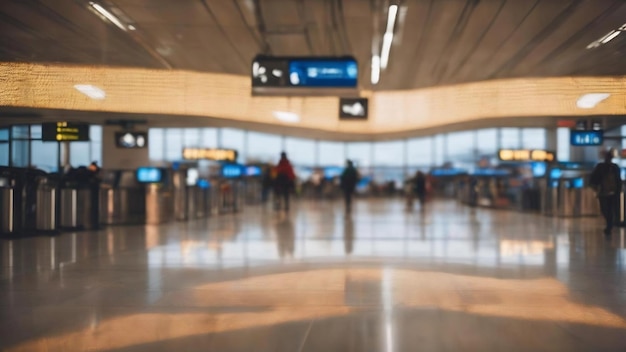 Lights of airport departure area defocused blured background