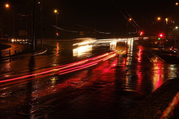 Lights of cars at night Street lights Night city Longexposure photograph night road Colored bands