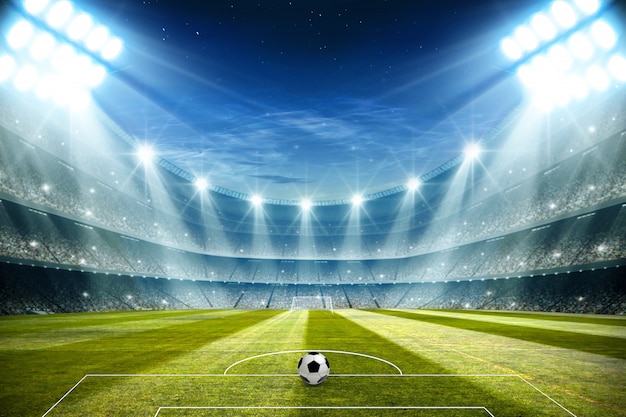 Lights at night and football stadium 3d rendering