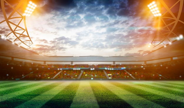 Lights at night and football stadium 3D