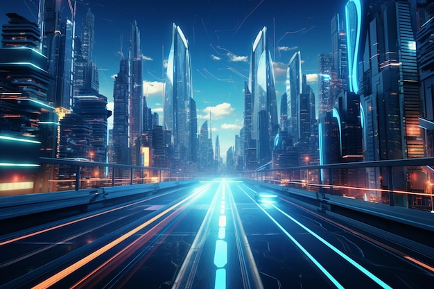 Lightspeed chase in a futuristic cyber city