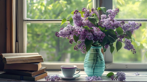 Lilac Bouquet and Tea by the Window