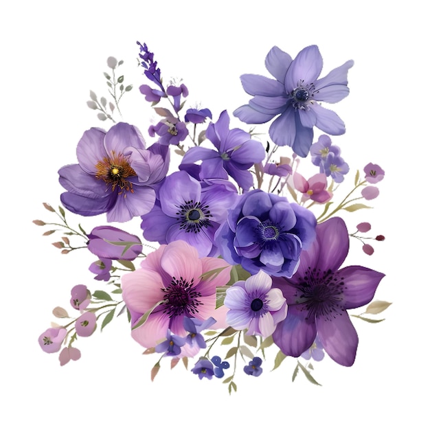 lilac purple flowers transparent blooming in enchanting bouquets Romantic floral design collection