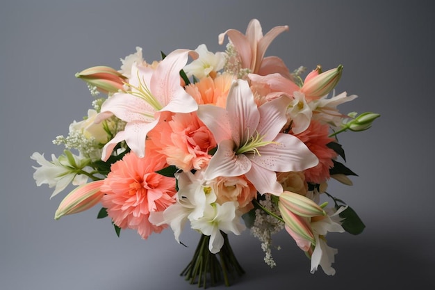 Lily bouquet with peonies and ranunculus for a romantic mix