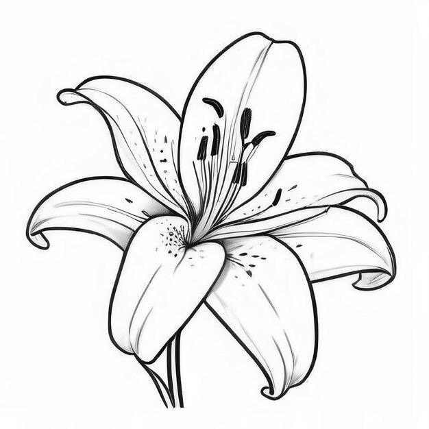 Photo lily flower outline black and white cute coloring book