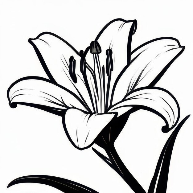 Photo lily flower outline black and white cute coloring book