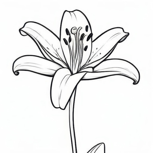 Photo lily flower outline black and white cute coloring book