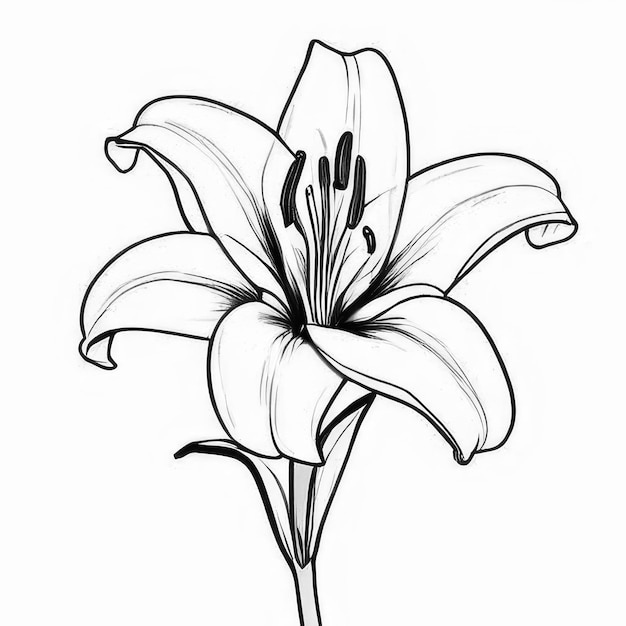 Photo lily flower outline black and white cute coloring book