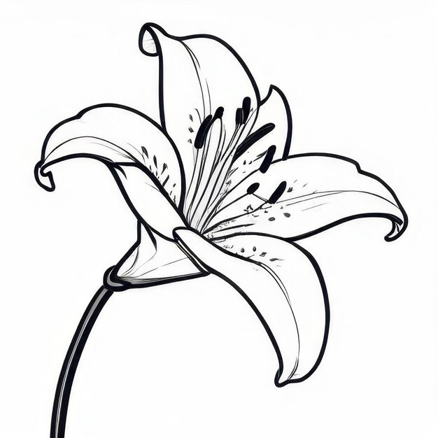 Photo lily flower outline black and white cute coloring book