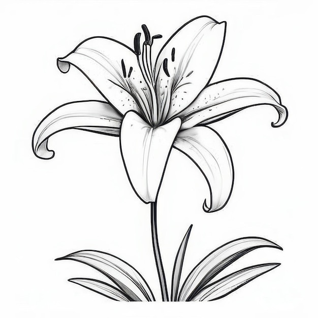 Photo lily flower outline black and white cute coloring book