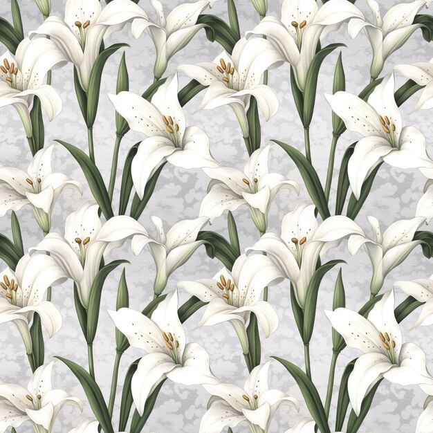 Lily Flower Seamless Pattern on White Background