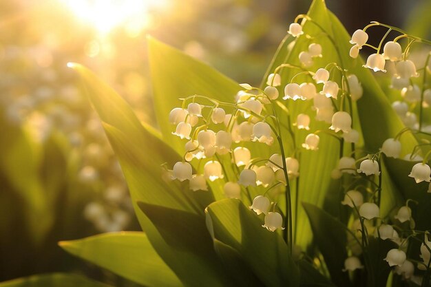 Lily of the valley flowers in the sunlight the arrival of spring and summergolden lilies