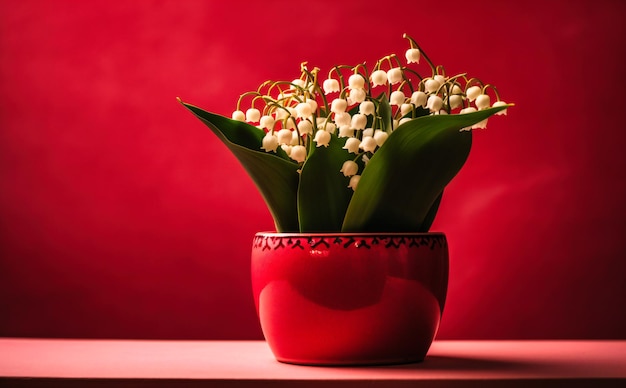 Lily of the valley in pot with pink background