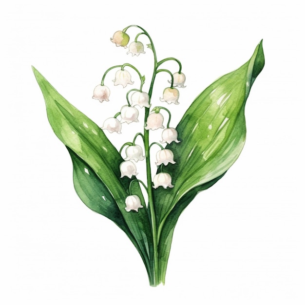 Lily of the valley watercolor painting generative ai