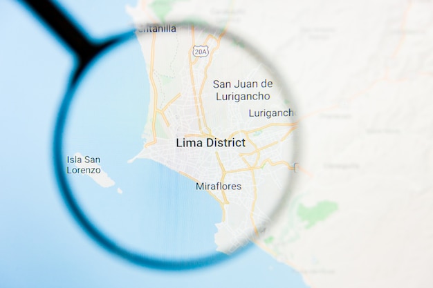 Lima, Peru city visualization illustrative concept on display screen through magnifying glass