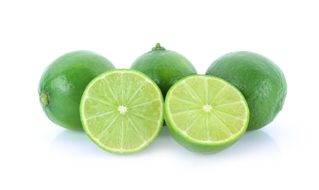 lime citrus fruit (lime cut) isolated on white background.