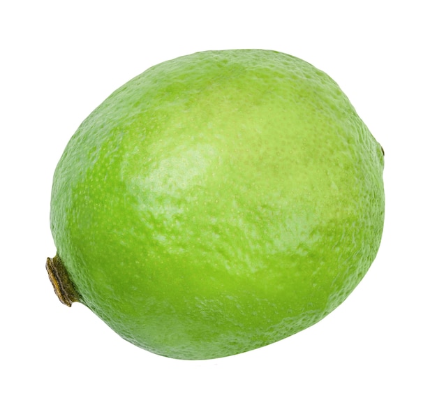 Lime closeup isolated on white wall. Whole fresh lime front view. Healthy fruit food wall. Organic ripe fruit.