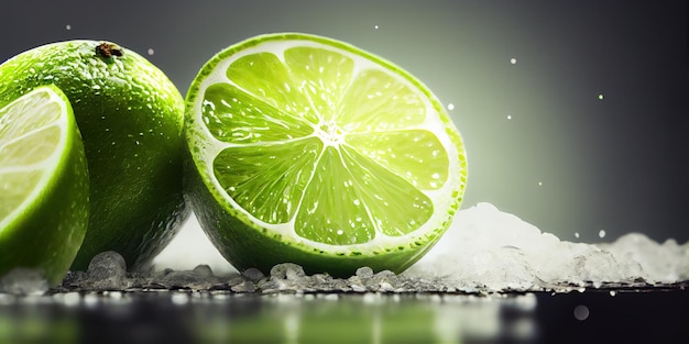 A lime cut in half sitting on top of ice generative AI