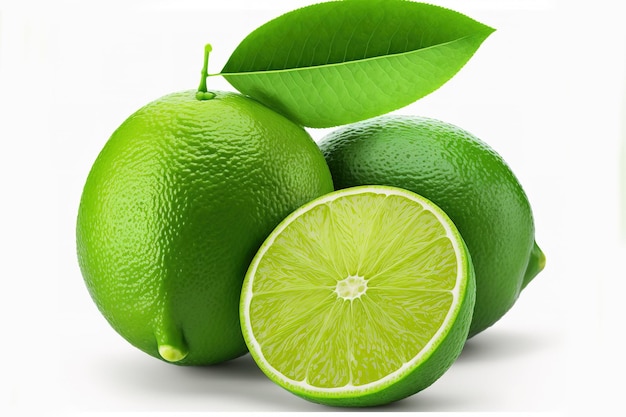 Lime fruit fresh and green isolated on a white background