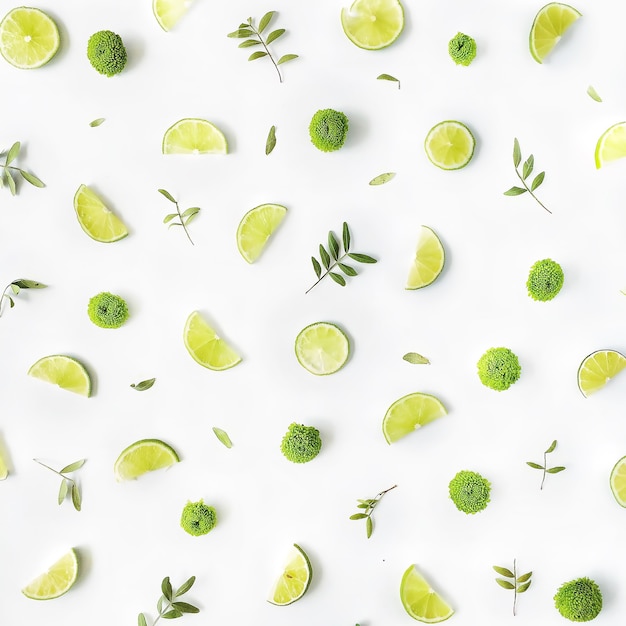 Lime and green branches pattern on white