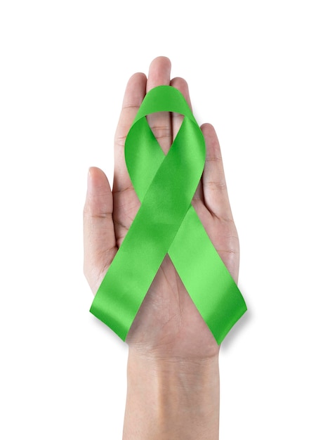 Lime green ribbon for Mental health illness Lymphoma Cancer Awareness Lyme Disease Spinal Cord Injuries Kabuki Syndrome Duchenne Muscular Dystrophy