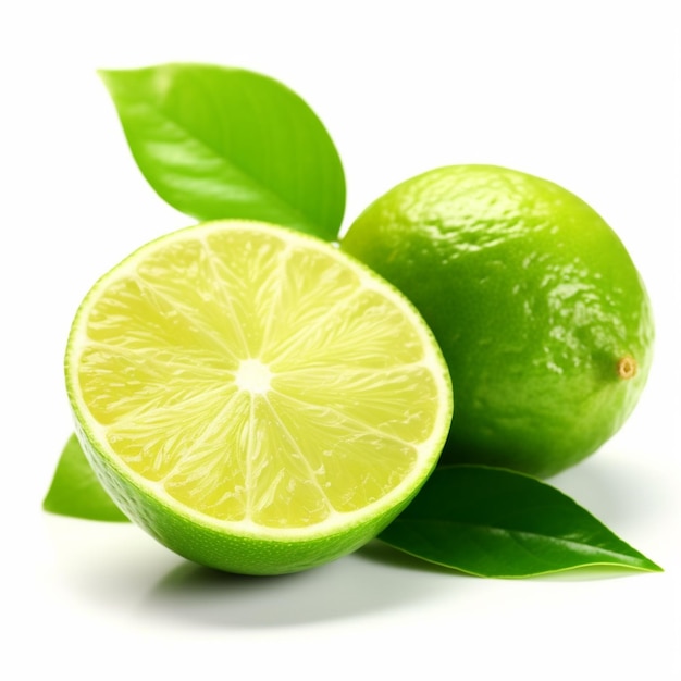 A lime and a half with green leaves