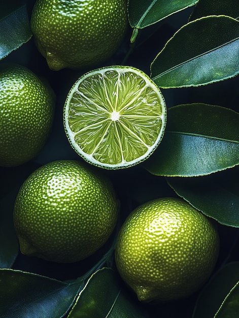 Photo a lime is cut in half and the lime is green