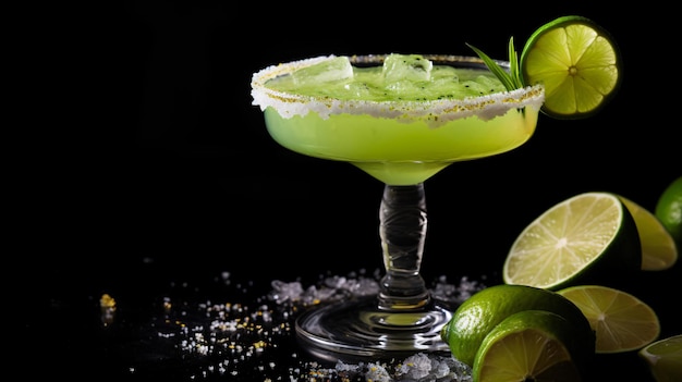 a lime and lime drink with a black background