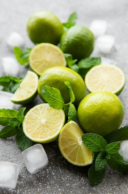 Lime and mint on a dark background