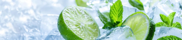 Photo lime and mint with ice cubes