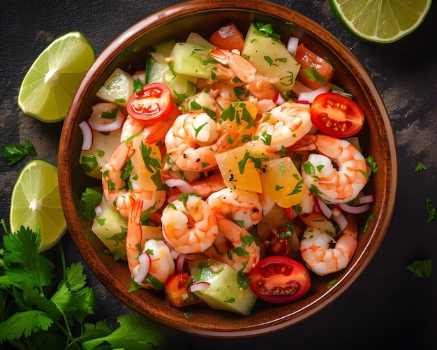 Lime and shrimp in a light refreshing ceviche Generative AI