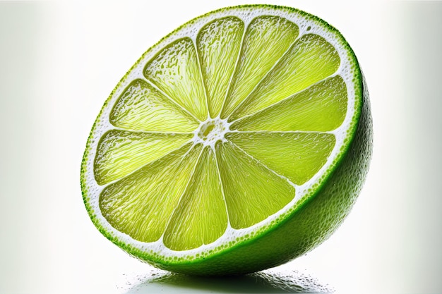 Lime slice in focus isolated on a white backdrop